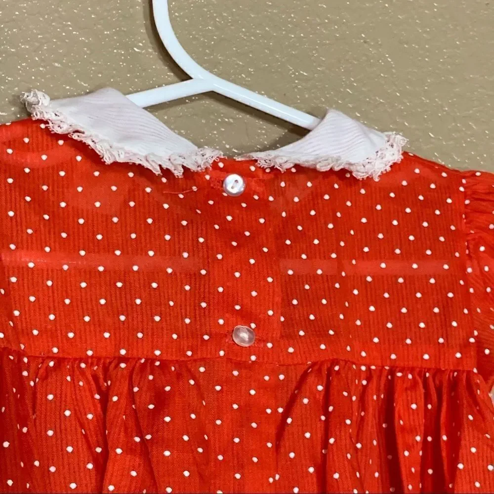 Vintage baby girl red and white polka dot dress‎